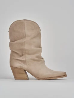 Stivale texano tacco 8 cm beige camoscio