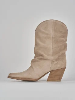 Stivale texano tacco 8 cm beige camoscio
