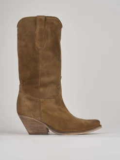 Stivale texano tacco 6 cm beige camoscio