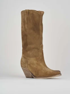 Stivale texano tacco 6 cm beige camoscio