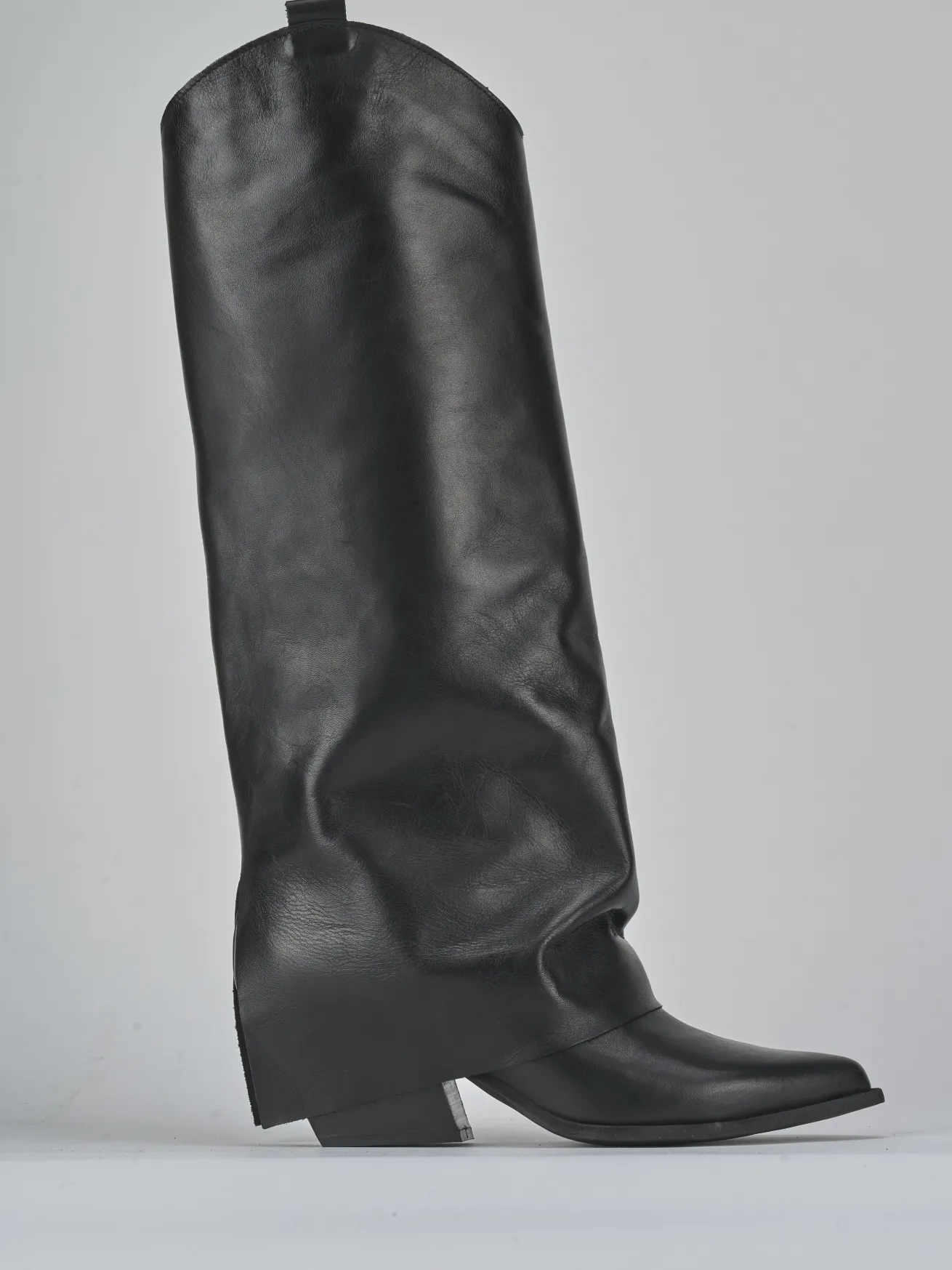 Stivale texano tacco 7 cm nero pelle