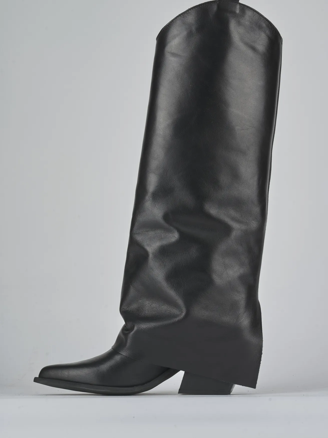 Stivale texano tacco 7 cm nero pelle