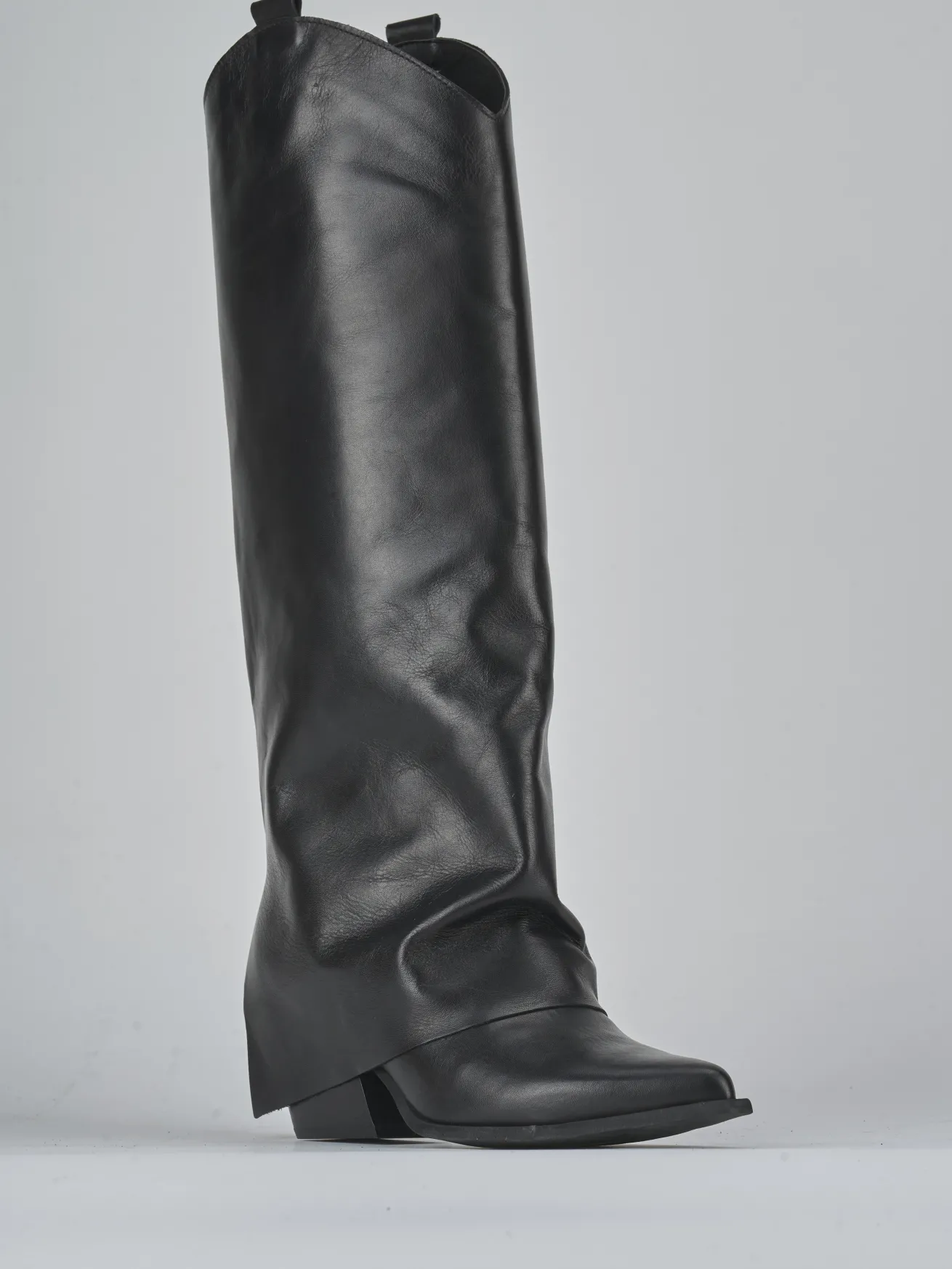 Stivale texano tacco 7 cm nero pelle