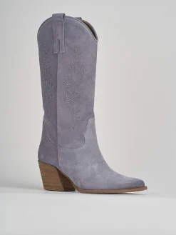 Stivale texano tacco 7 cm azzurro camoscio