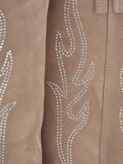 Stivale texano tacco 7 cm beige camoscio