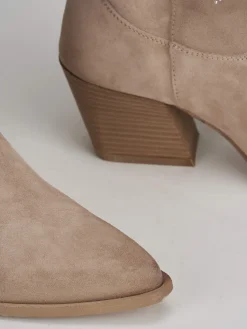 Stivale texano tacco 7 cm beige camoscio