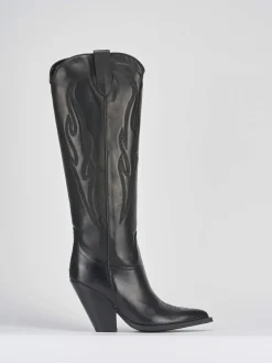 Stivale texano tacco 7 cm nero pelle