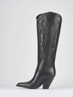 Stivale texano tacco 7 cm nero pelle