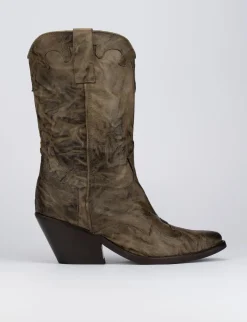 Stivale texano tacco 5 cm beige pelle