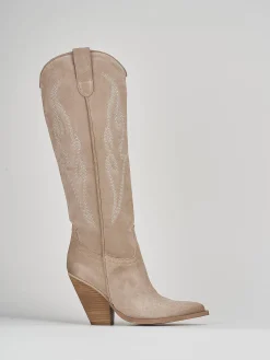 Stivale texano tacco 7 cm beige camoscio