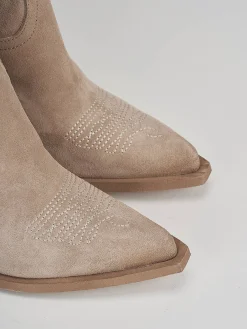 Stivale texano tacco 7 cm beige camoscio