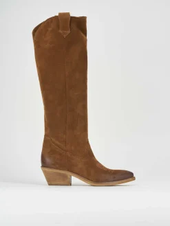 Stivale texano tacco 4 cm marrone camoscio