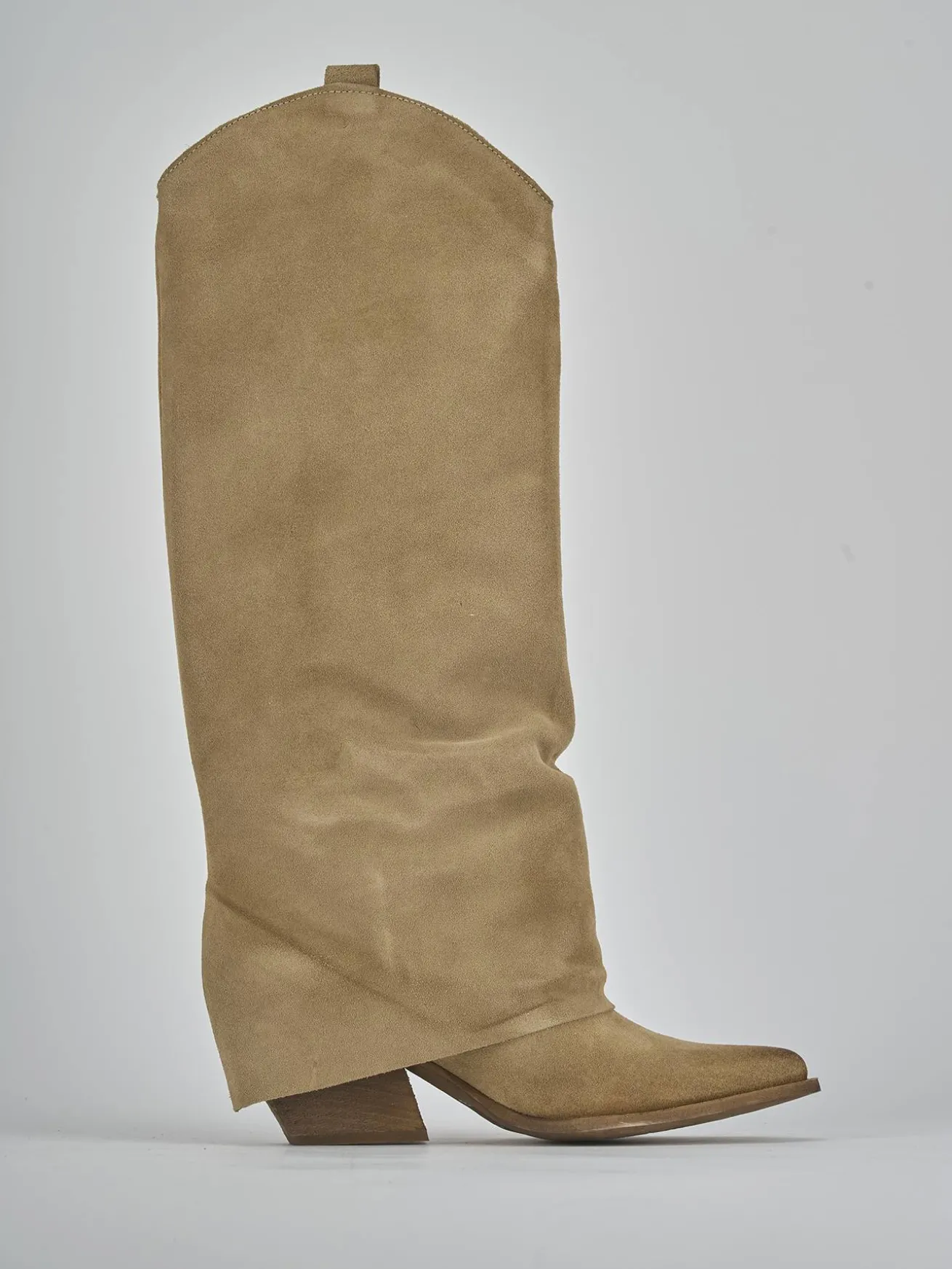 Stivale texano tacco 7 cm marrone camoscio