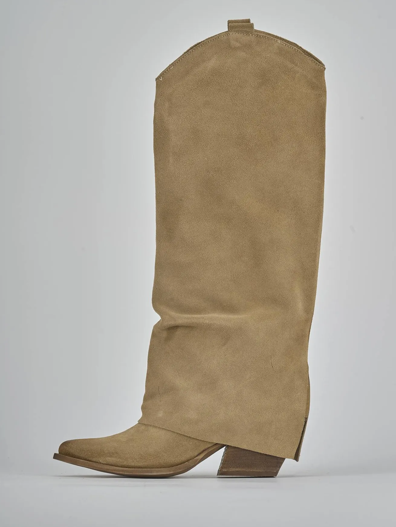 Stivale texano tacco 7 cm marrone camoscio