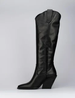 Stivale texano tacco 9cm nero pelle