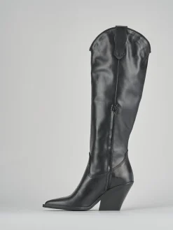 Stivale texano tacco 8cm nero pelle