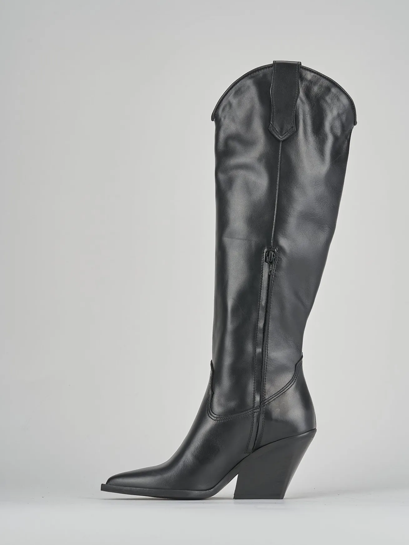 Stivale texano tacco 8cm nero pelle