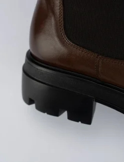 Stivale tronchetto tacco 2 cm marrone pelle