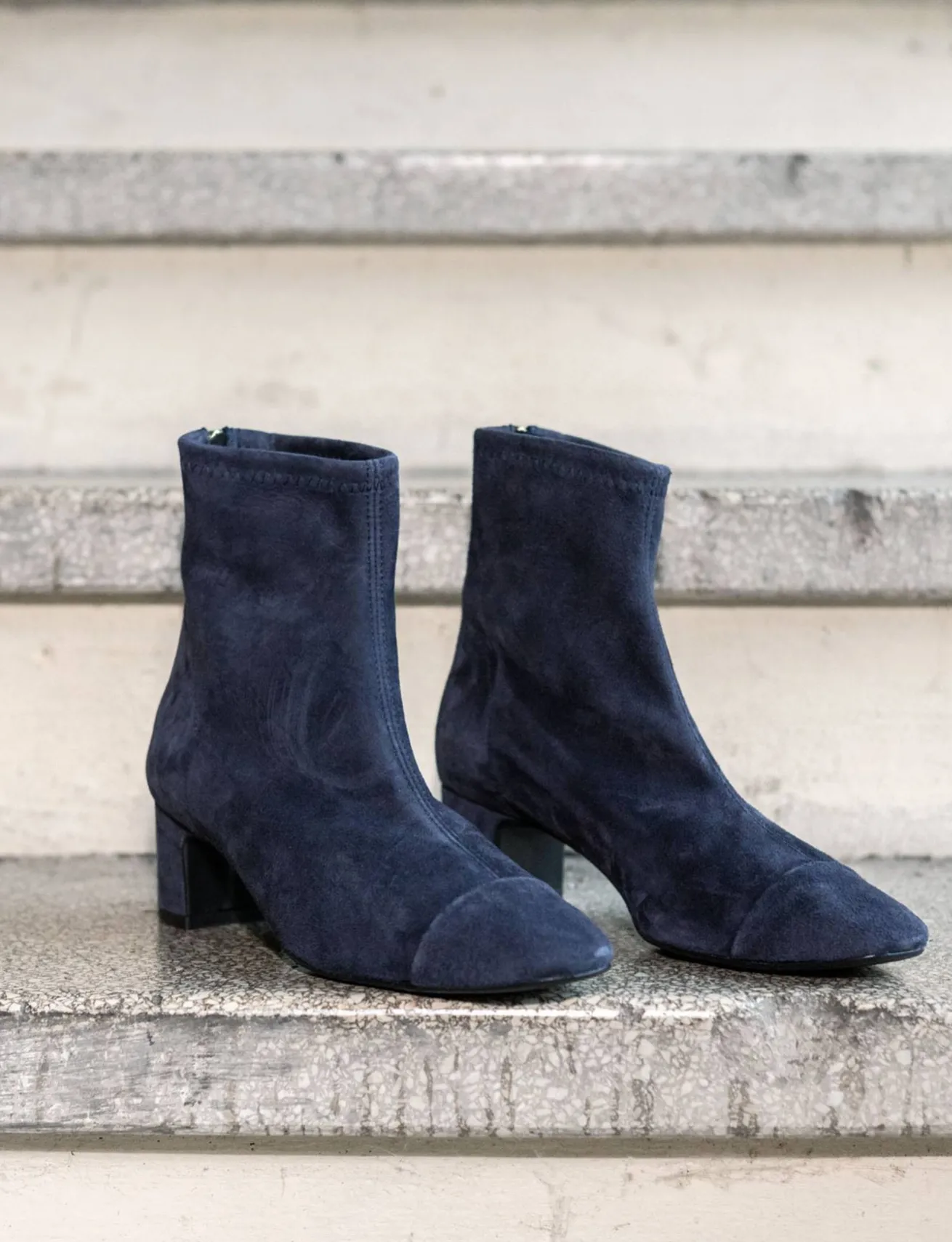 Stivaletti tacco 5cm camoscio blu