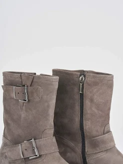 Stivaletti tacco 2cm camoscio grigio