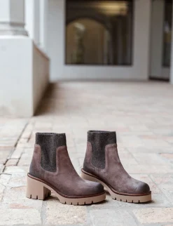 Stivaletti tacco 5cm camoscio beige