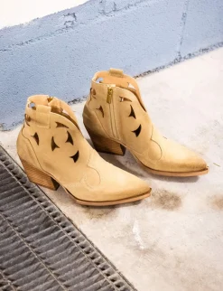 Stivaletti tacco 6cm camoscio beige