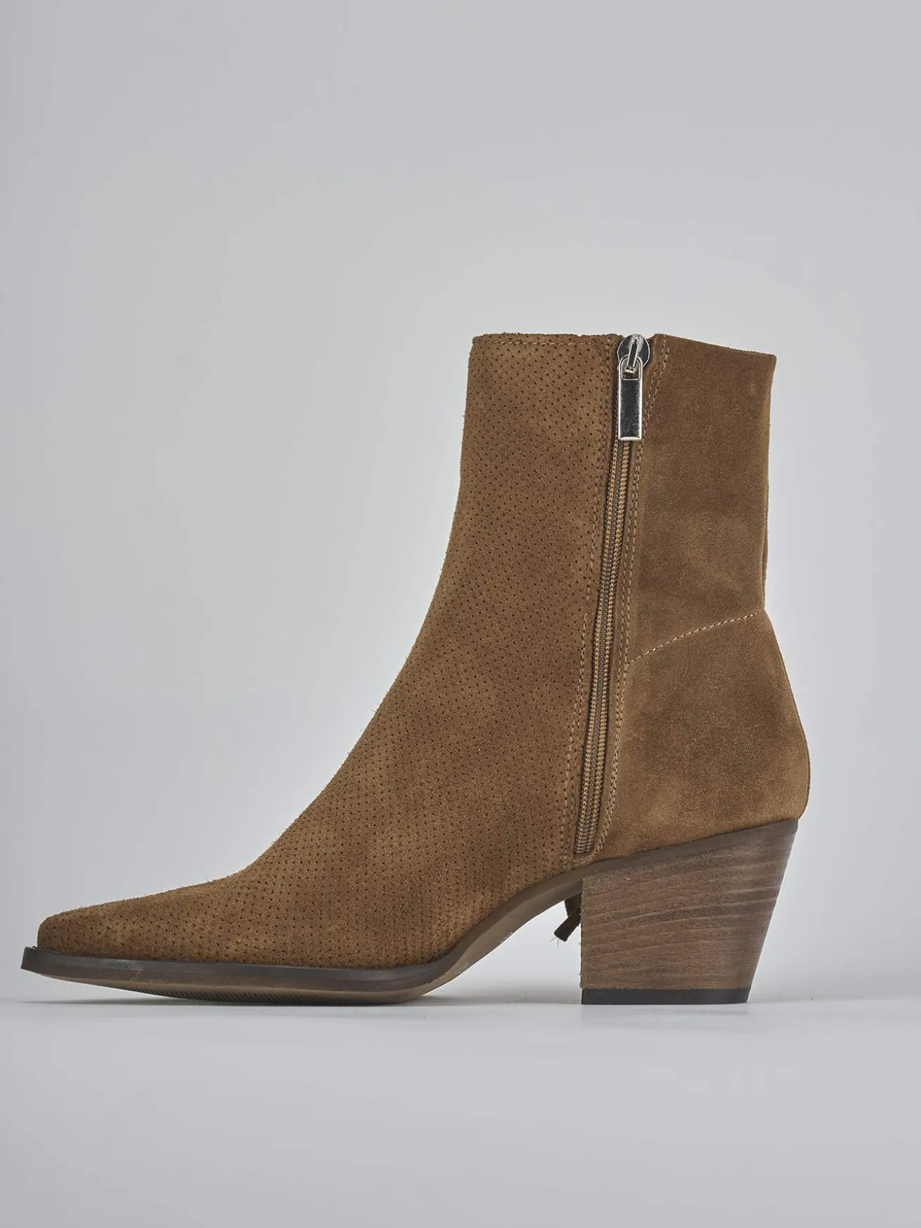 Stivaletti tacco 6cm camoscio marrone