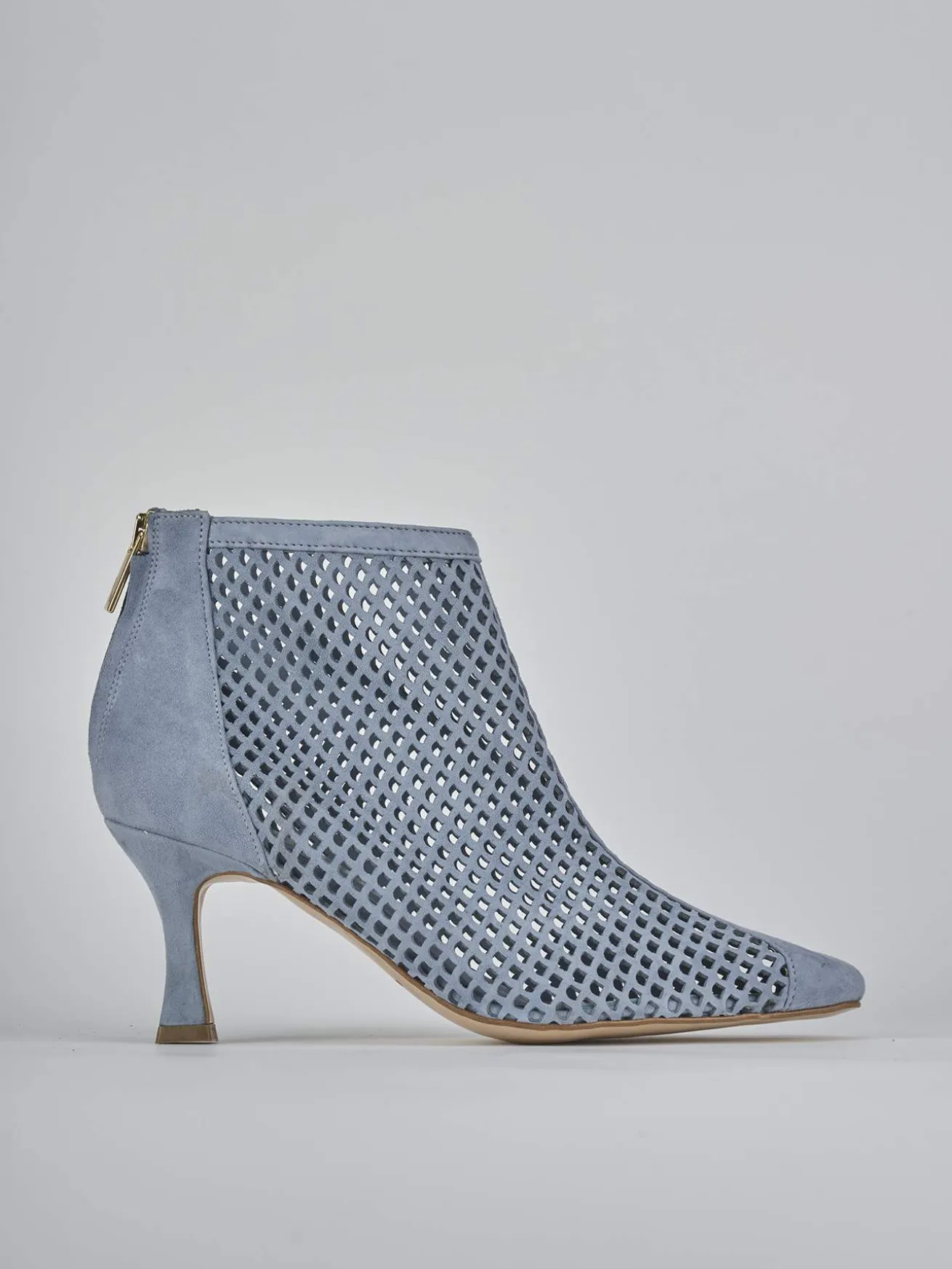 Stivaletti tacco 7cm camoscio azzurro