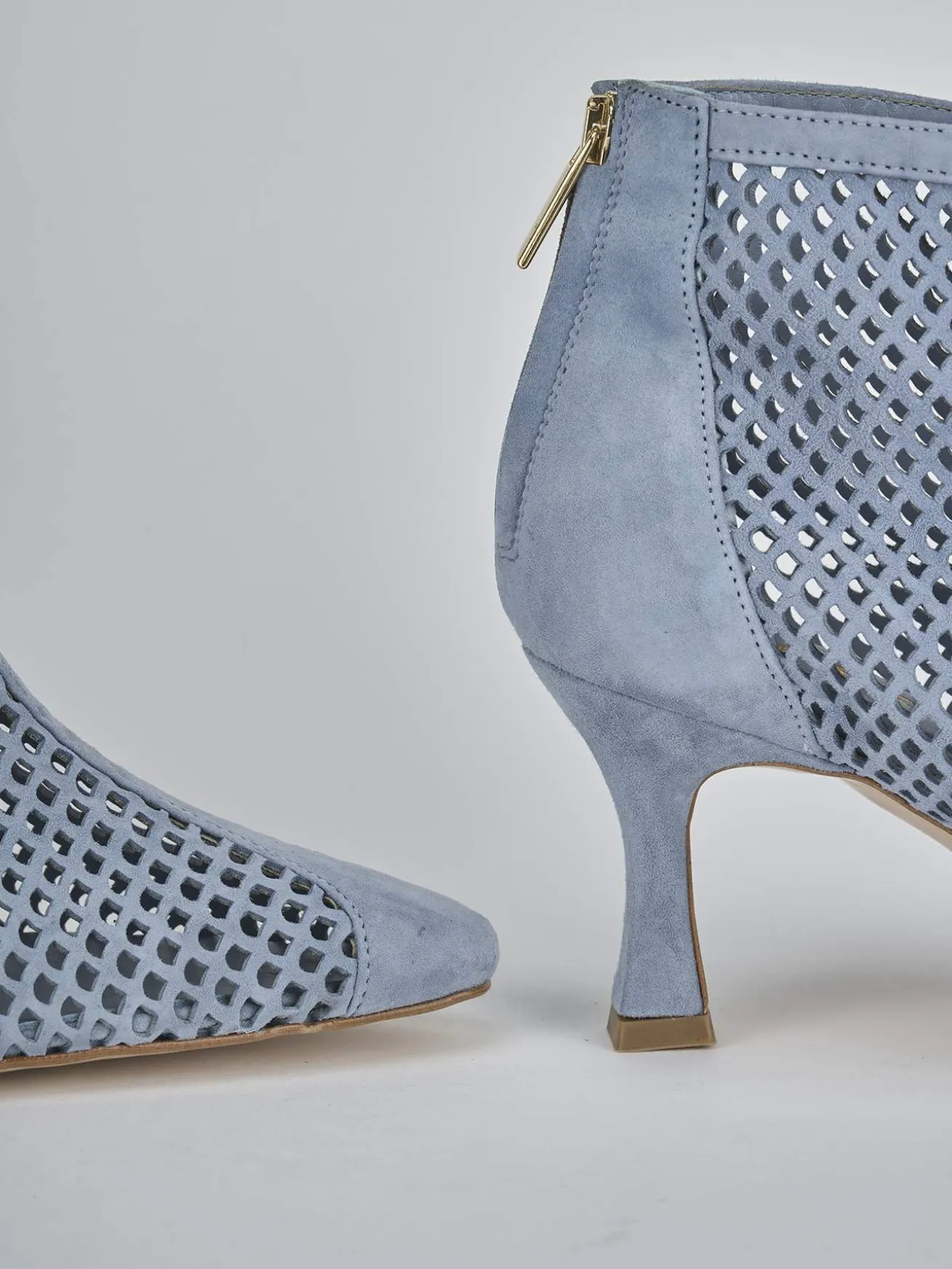 Stivaletti tacco 7cm camoscio azzurro
