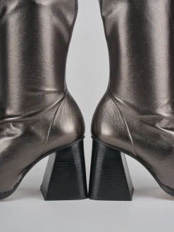 Stivaletti tacco 7cm pelle argento