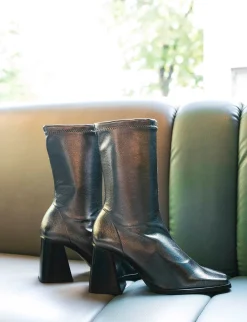 Stivaletti tacco 7cm pelle argento