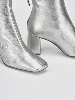 Stivaletti tacco 6cm pelle argento