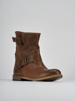 Stivaletti tacco 1cm pelle marrone