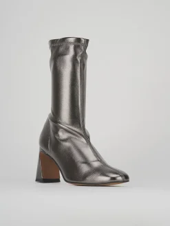 Stivaletti tacco 8cm pelle argento