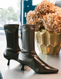 Stivaletti tacco 5cm pelle argento