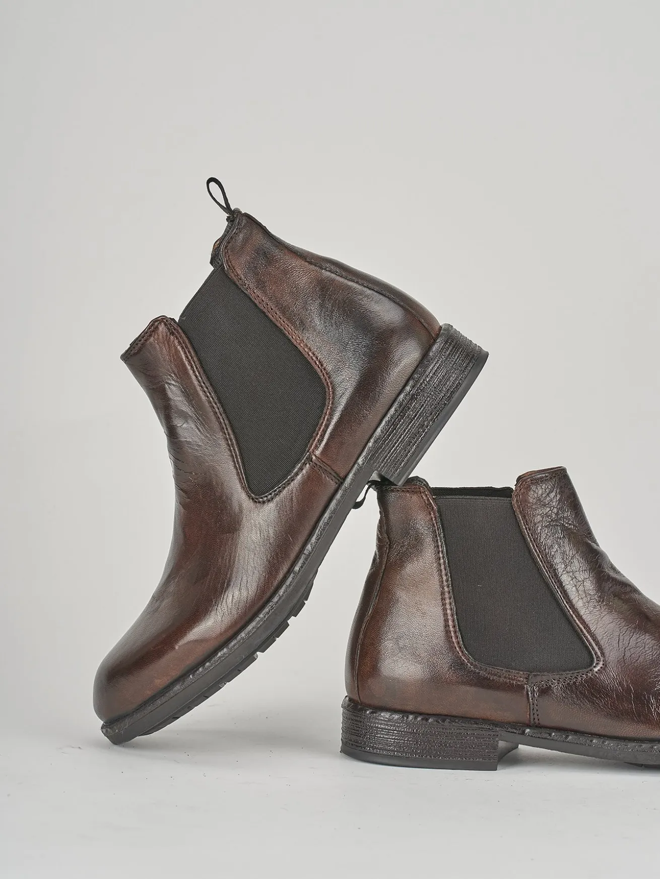 Stivaletti tacco 1cm pelle marrone