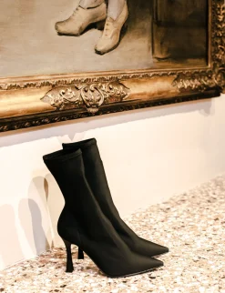 Stivaletti tacco 9cm tessuto nero