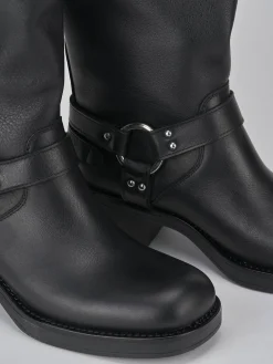 Stivaletto biker tacco 2 cm nero pelle