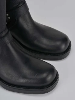 Stivaletto biker tacco 4 cm nero pelle