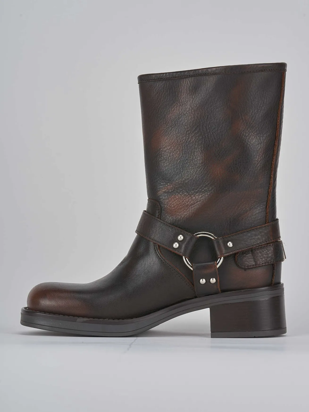 Stivaletto biker tacco 4 cm testa pelle