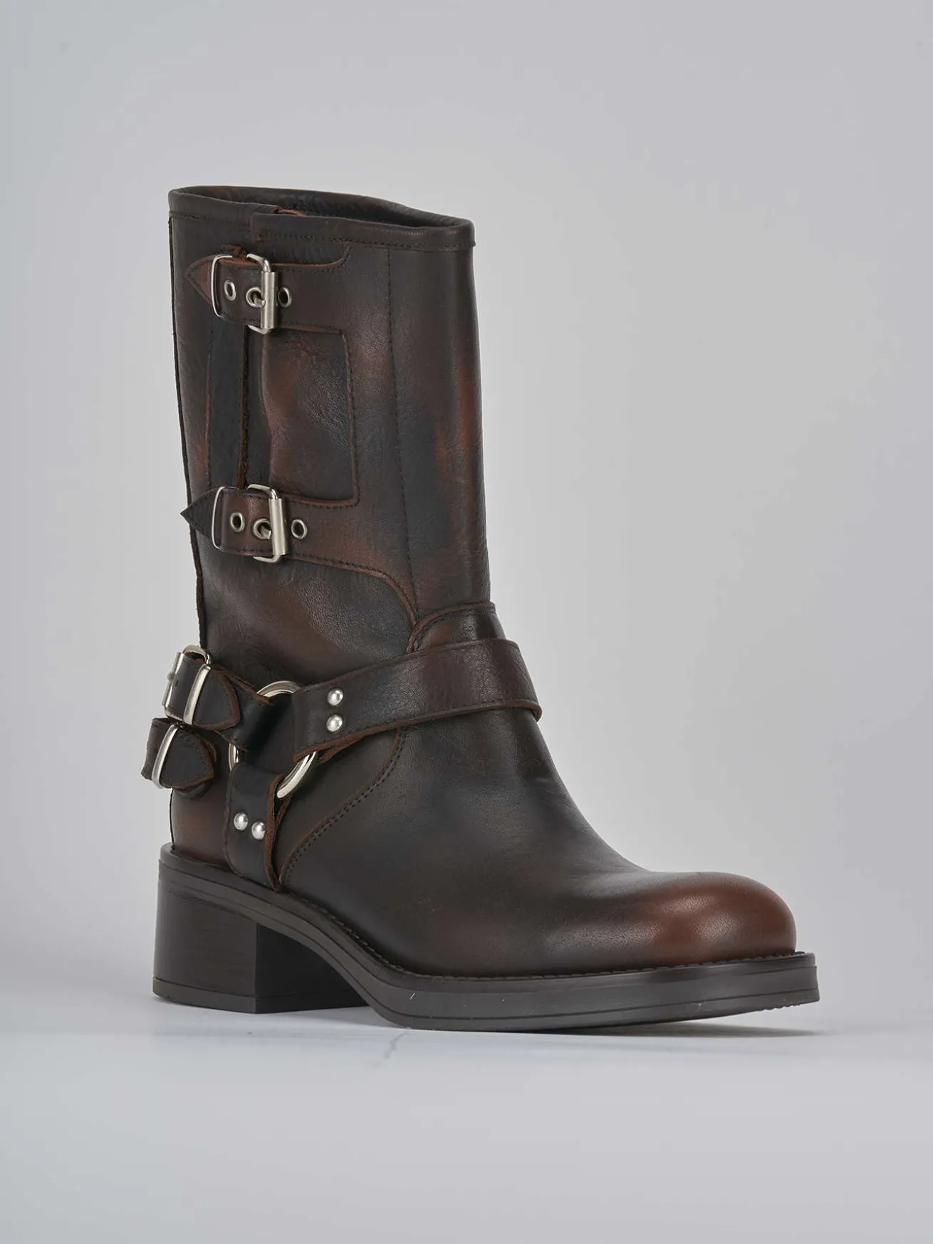 Stivaletto biker tacco 4 cm testa pelle