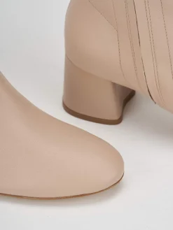 Stivaletto tacco 5 cm beige pelle