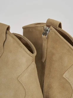 Stivaletto texano tacco 7 cm beige camoscio
