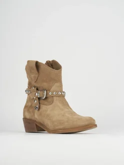 Stivaletto texano tacco 3 cm beige camoscio