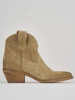 Stivaletto texano tacco 5 cm beige camoscio