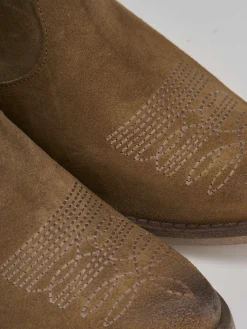 Stivaletto texano tacco 3 cm beige camoscio