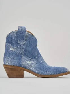 Stivaletto texano tacco 5 cm jeans tessuto