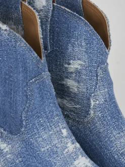 Stivaletto texano tacco 5 cm jeans tessuto