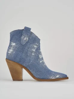 Stivaletto texano tacco 7 cm jeans tessuto