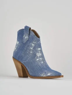 Stivaletto texano tacco 7 cm jeans tessuto